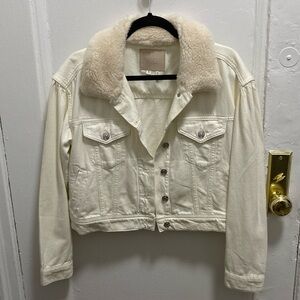 NWOT Paige Blythe Denim Jacket with Faux Shearling Collar